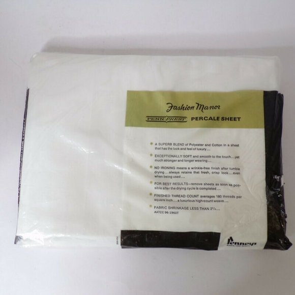 Penn-Prest Vintage Percale Twin Flat Sheet White TSHG0805 - Picture 2 of 3